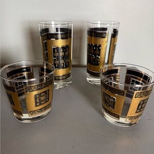 Gold and Black Decorative Glass Tumbler Set - 4 Pieces